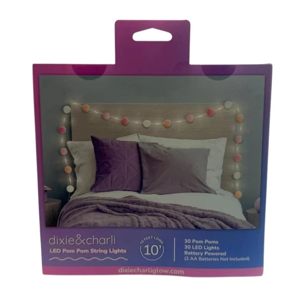 Dixie & Charli LED Pom Pom String Lights 10ft 30 LEDs Battery Powered Bin Deal